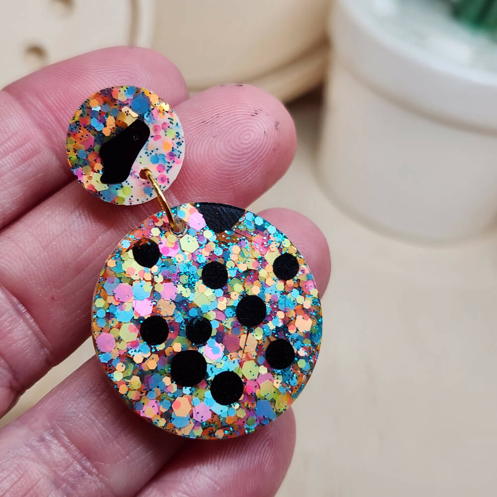 Dangle Earrings - Confetti Leopard Spots - Resin Stud Top