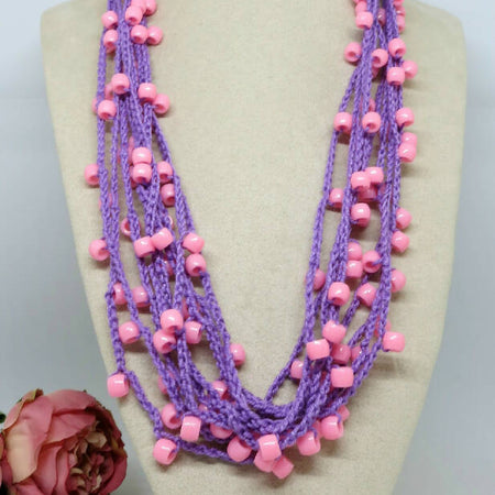 Purple Pink Boho Crochet Cotton Necklace