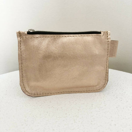 Rose Gold Leather Zipper Coin Pouch