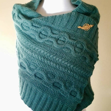Hand made Cable Knit Shawl or Wrap made in Savannah Green