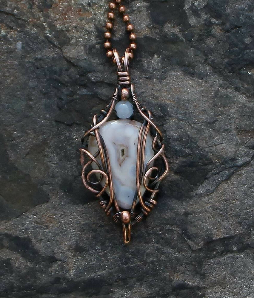 Ocean Jasper with Blue Lace Agate Accent in Copper with chain