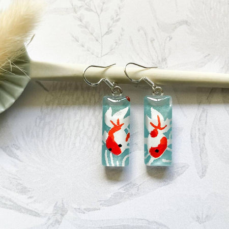 Koi Fish Earrings • Japanese Paper, Resin and Glass