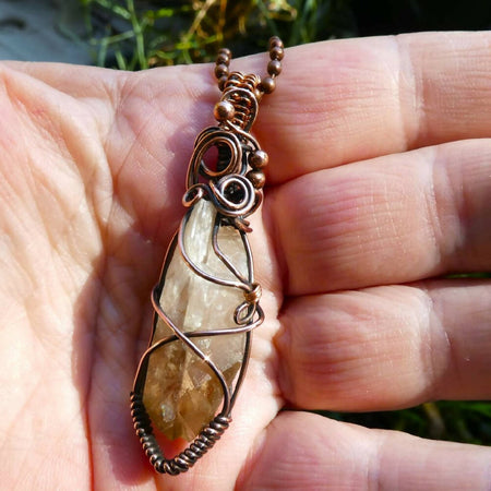 Large Smoky Citrine crystal point copper wire wrapped pendant