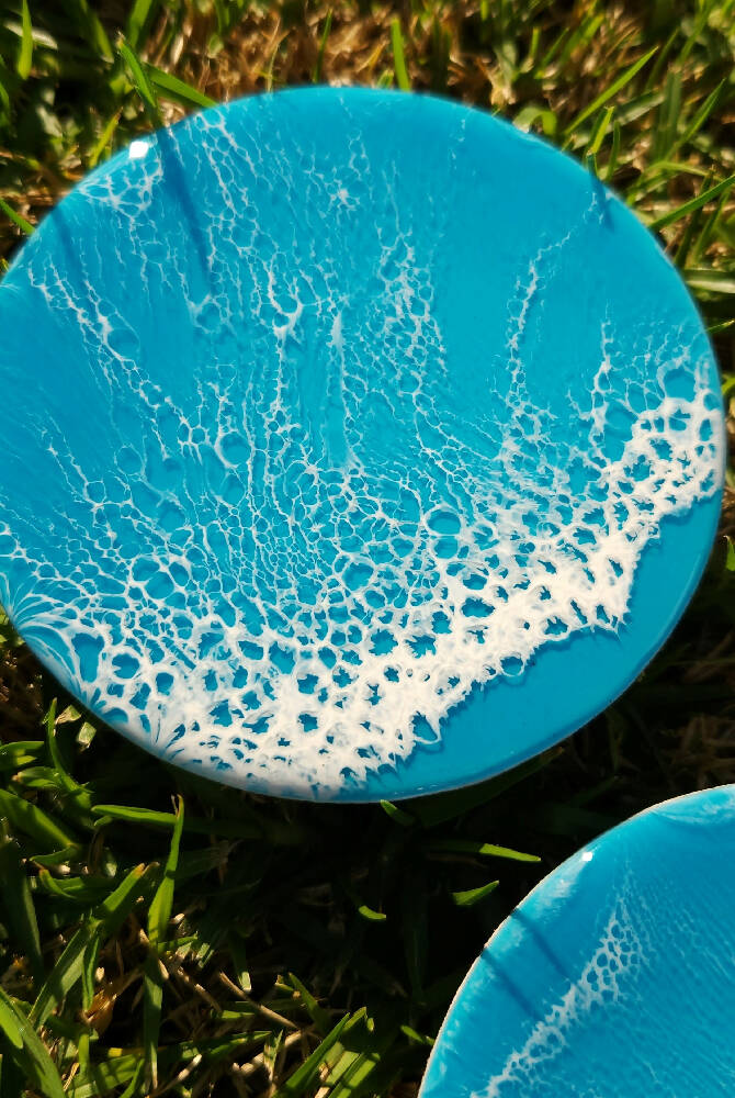 Turquoise Resin Wave Coasters (Set of 4)