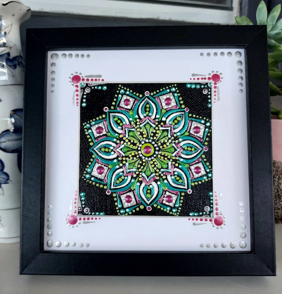 Framed Dot Art called "Aquamarine "