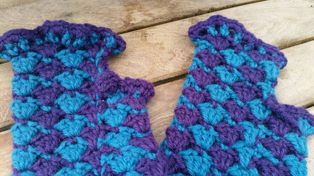 crocheted fingerless mitts extra long size L