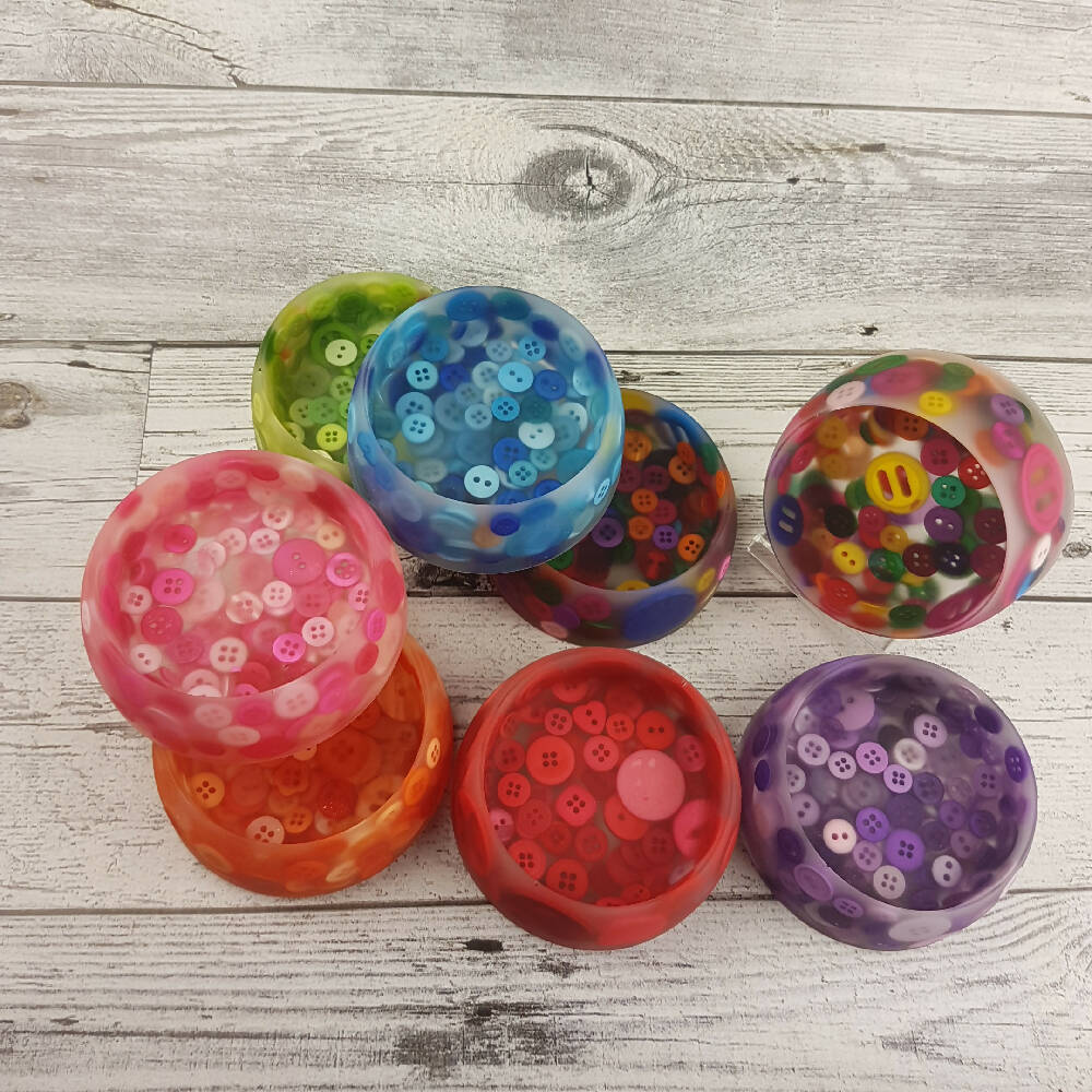 Button Bowl for Trinkets - Resin & Buttons - ORANGE