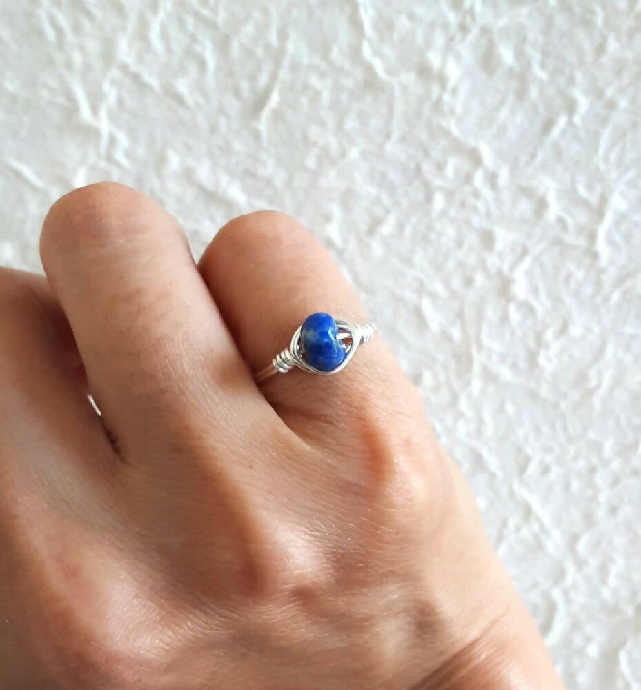 Single Natural gemstone wire wrap ring , Lapis Lazuli Aquamarine Sodalite