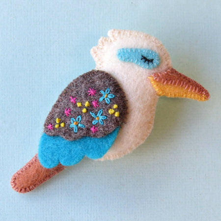 Kookaburra Brooch - Wool Felt - Embroidered Australian Bird