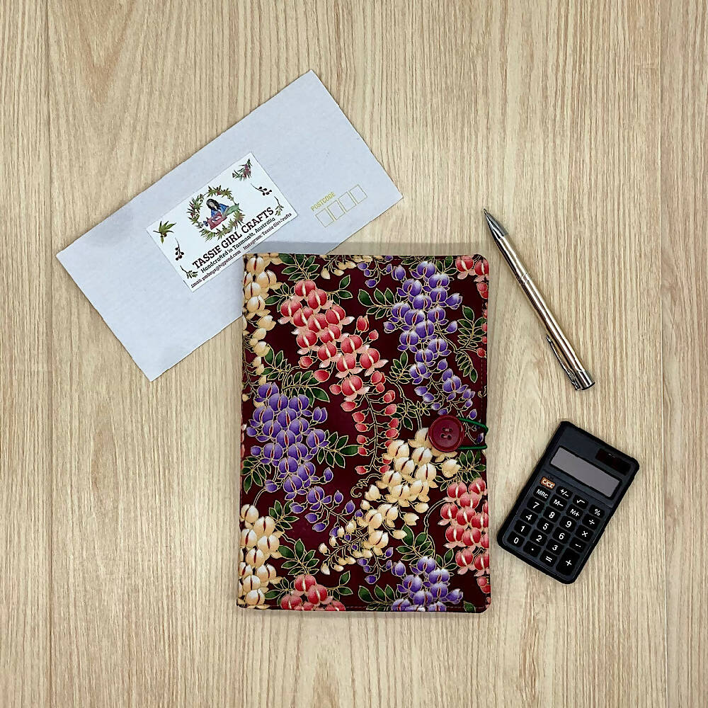 Wisteria Floral refillable A5 fabric notebook cover gift set - Incl. book and pen.