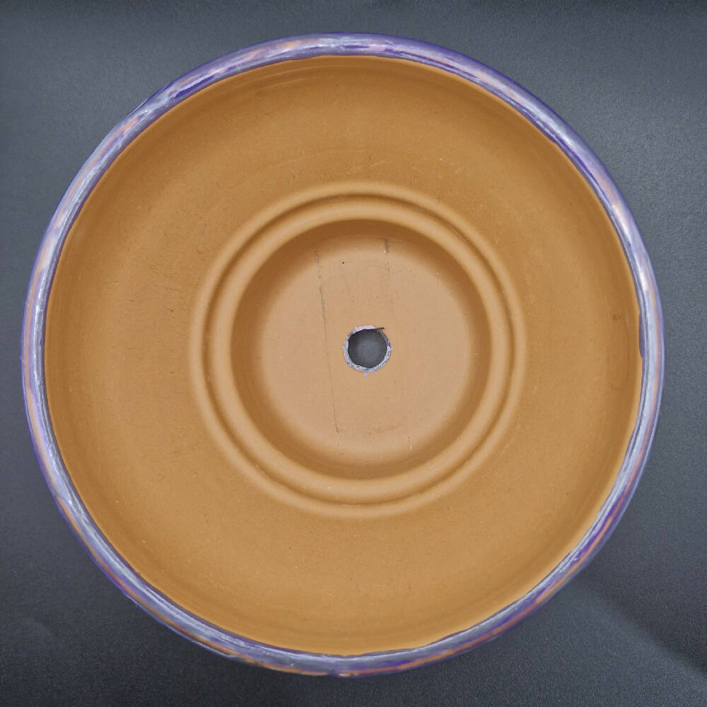 Hand Painted Terracotta Pot 15cm Purple and Silver Acrylic Pour