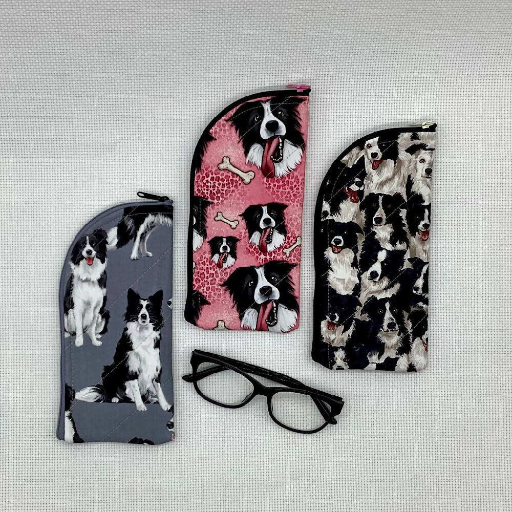 Border Collie Dogs glasses case for sunglasses, reading, spectacles - 3 designs.