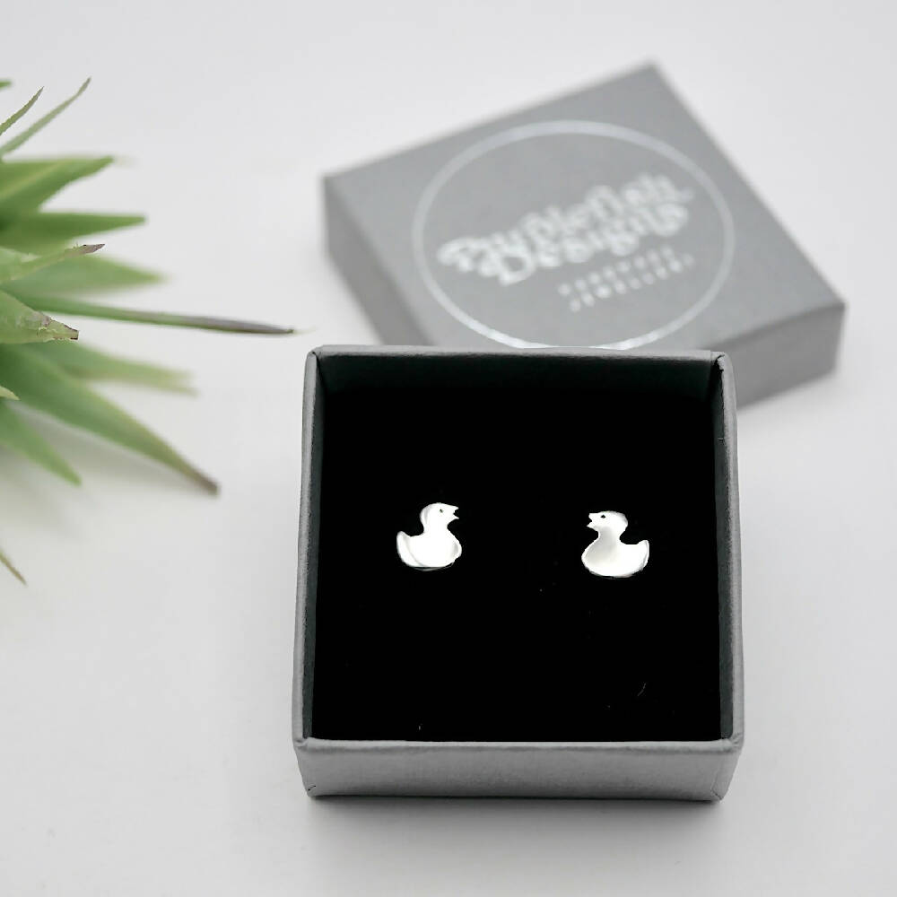 Ducky Studs - Handmade Sterling Silver Rubber Duck Earrings by Purplefish Designs
