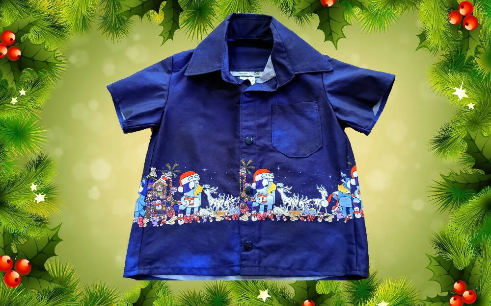 Christmas Shirt, Boys, Blue Dog Border