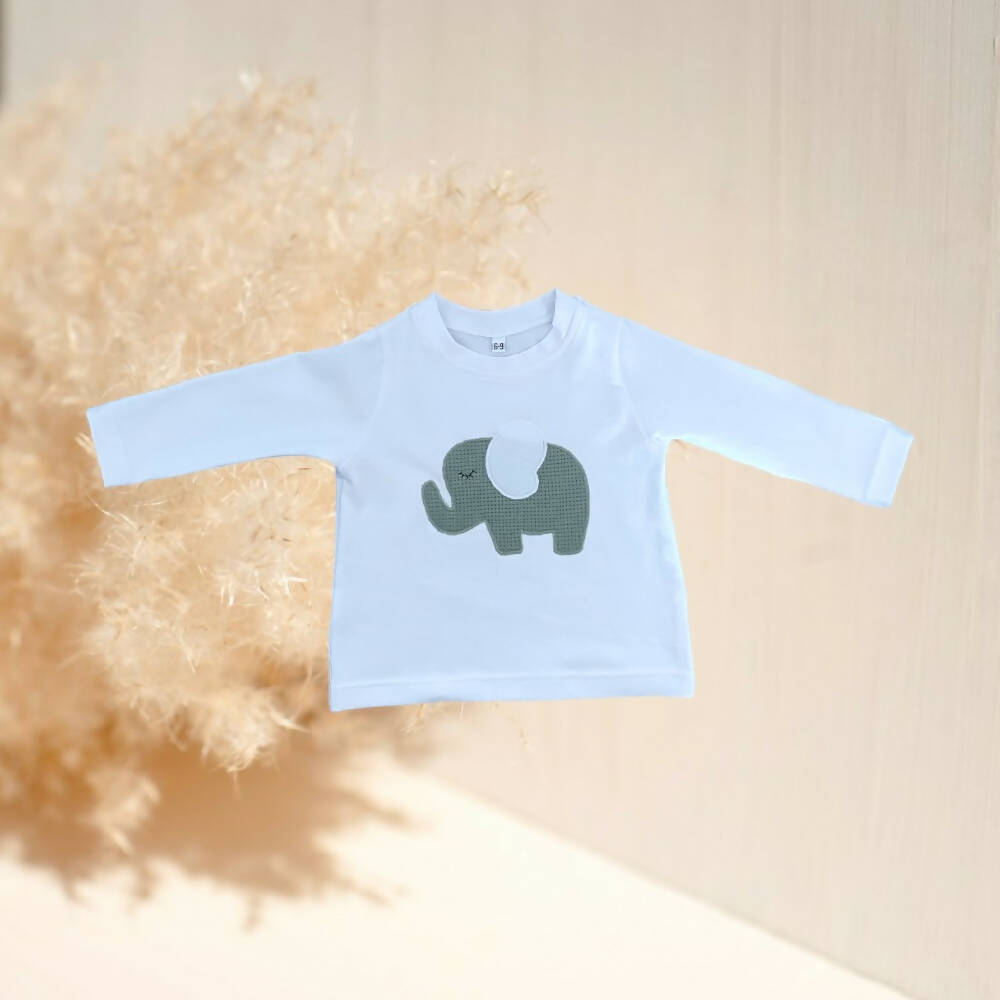 Baby Beanie, Long Sleeve and Harem Pants with Elephant Applique Design