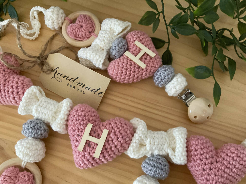 Baby Dummy Clip Holder, Stroller Chain Set Crochet Personalised