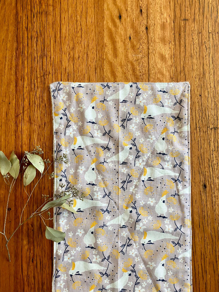 burp cloth - Australian cockatoos grey / organic cotton hemp / eco friendly