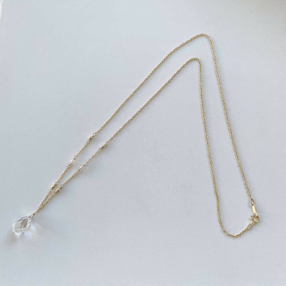 14K Gold filled long crystal necklace