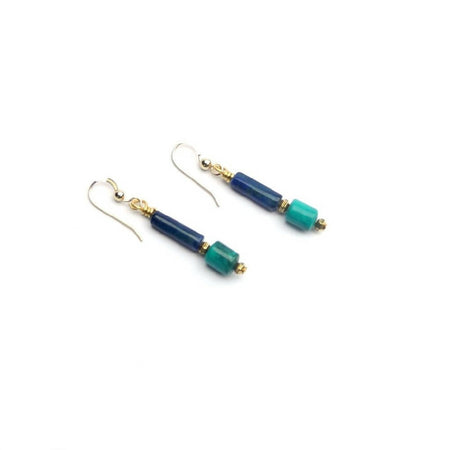 Drop Earrings Lapis Lazuli Turquoise Gemstones and Gold