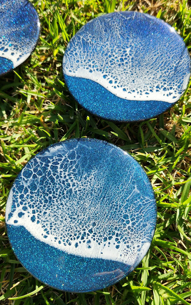 Blue, Turquoise and Purple Resin Wave Coasters (Set of 4)