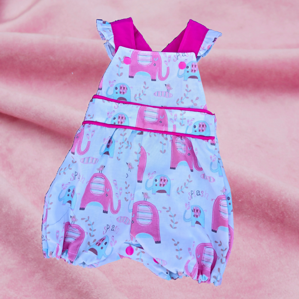Baby Girls Summer Romper, Pink Elephant