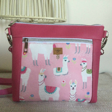 Devlin Crossbody Bag - Llamas on Pink/ Pink Faux Leather