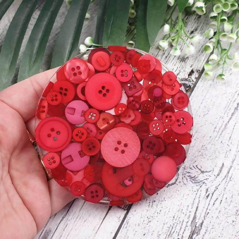 Coasters - RED - Button & Resin Mix - Drink Mug or Glass - Paperweight - SINGLE