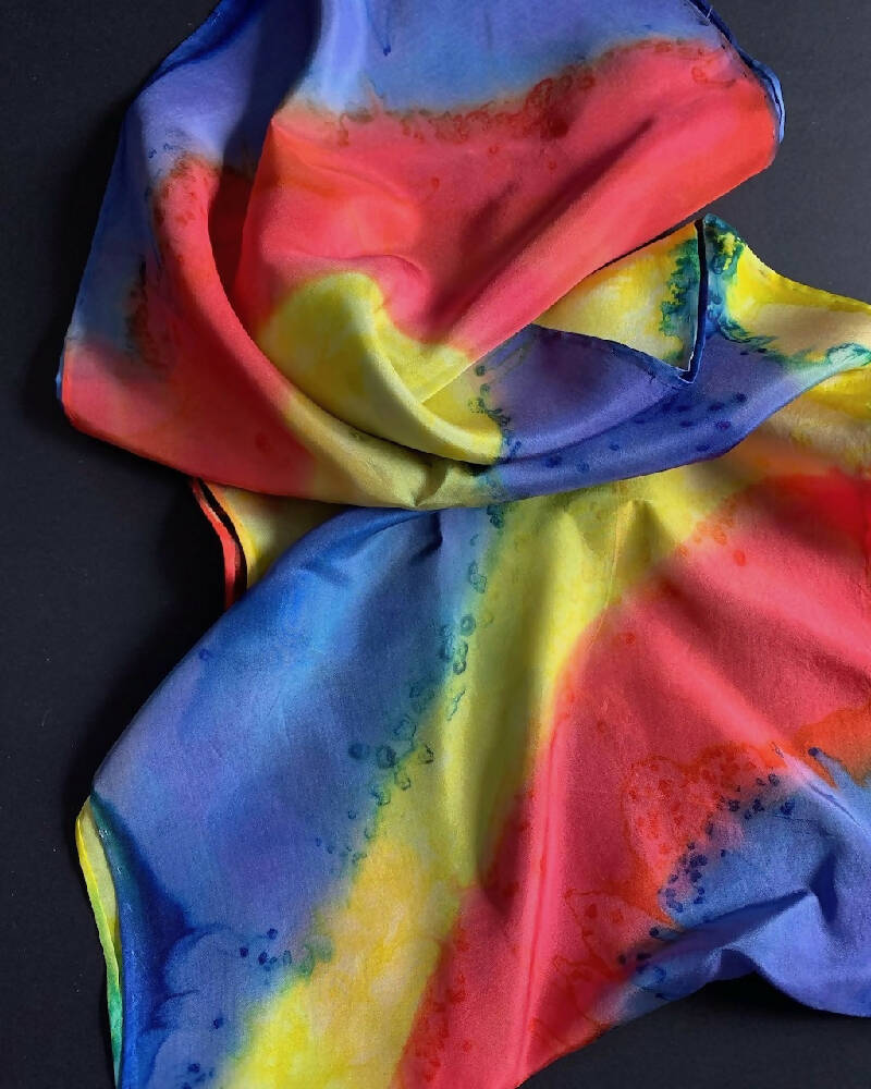 Silk Head Scarf, Modern Bright Original Wearable Artwork, Hand Painted