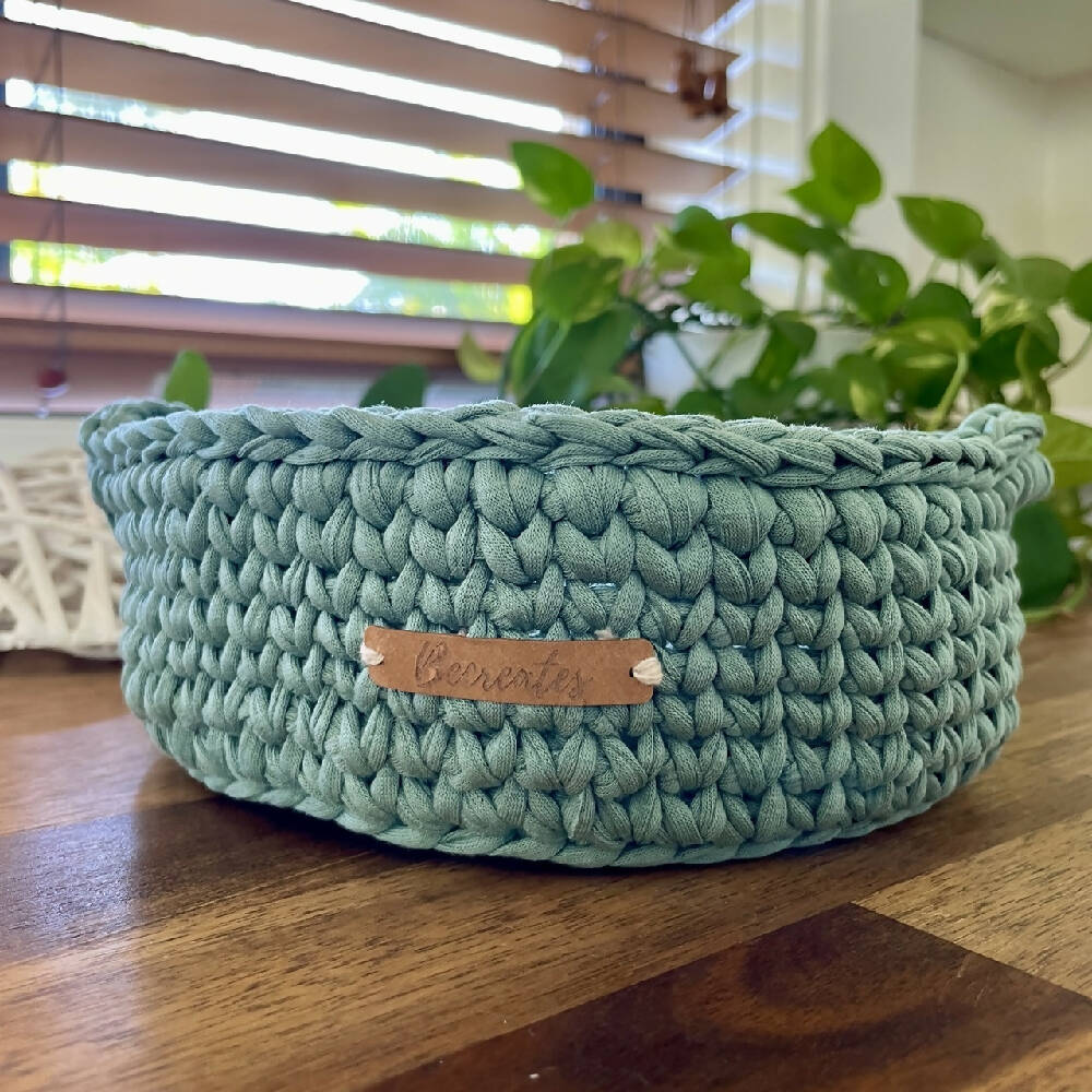 Crochet handmade basket with handles-Mint Green