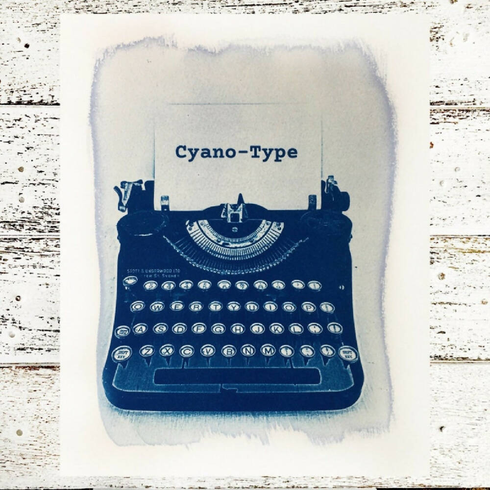 Typewriter Art Print, Original Cyanotype, 8x10 inches Vintage Typewriter Picture