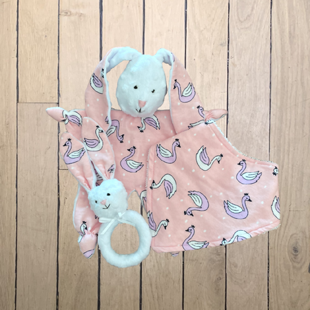 Baby Bunny Comforter, Bib & Bunny Rattle Set