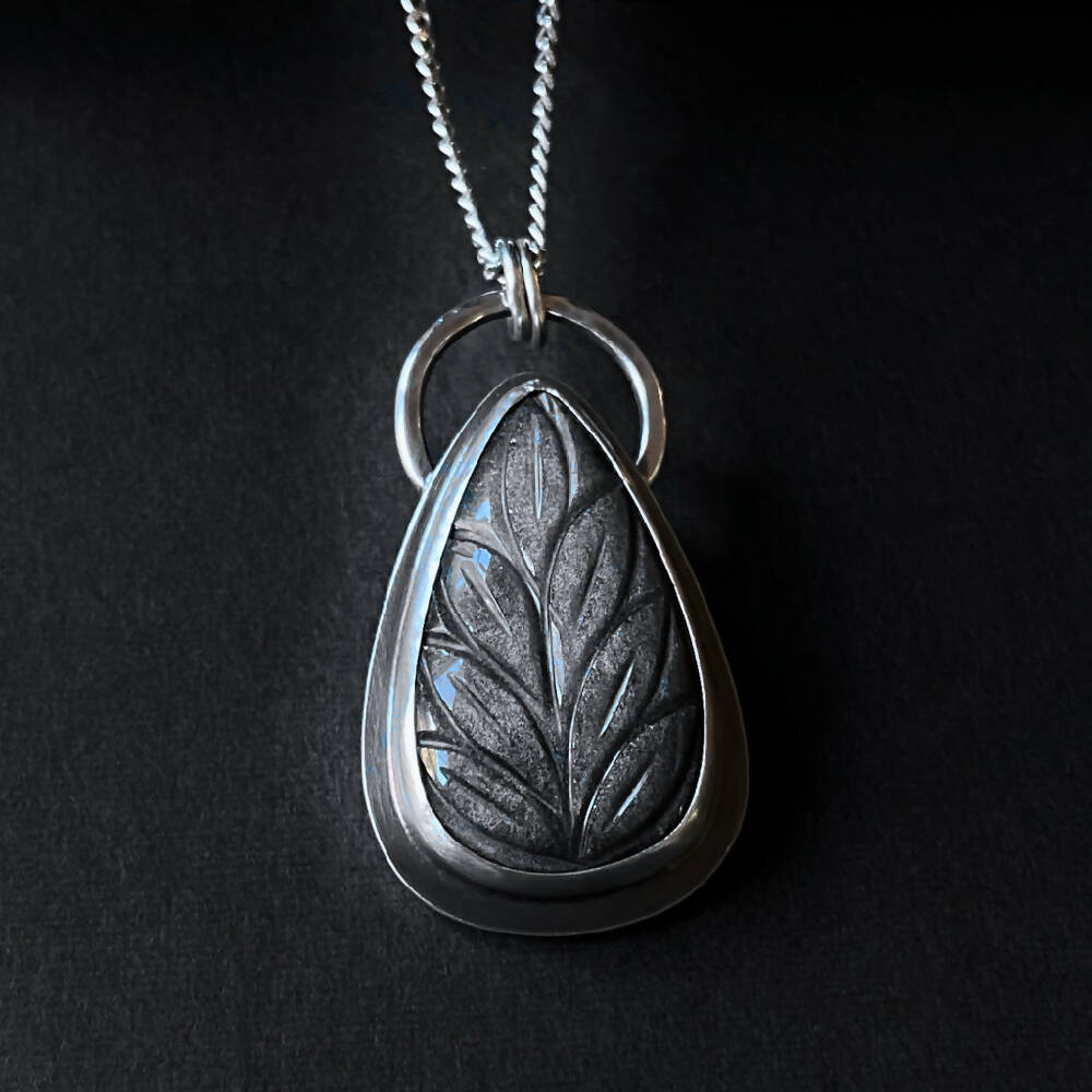 Pendant Sterling Silver Bezel Obsidian Teardrop Carved D