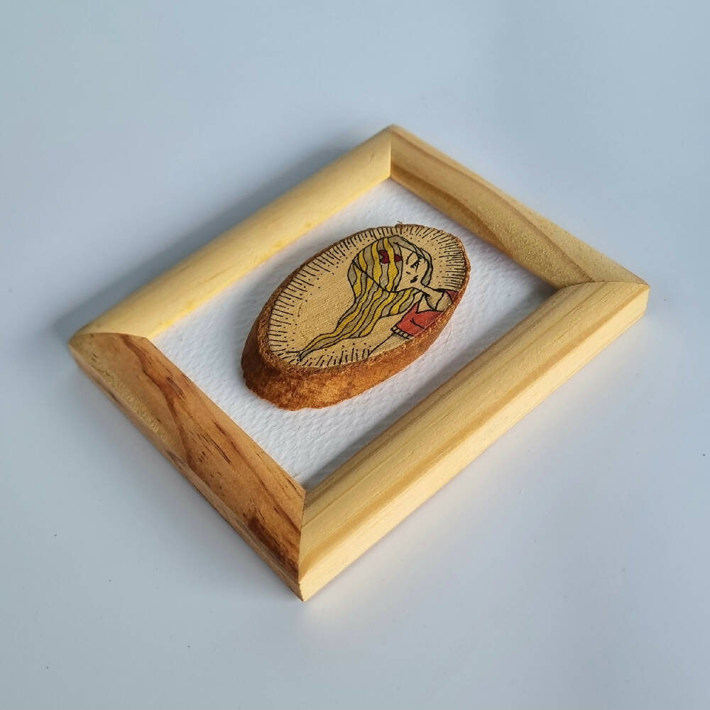 Headline Series : Kinsley Original Ink on Sliced Wood on Watercolor Paper