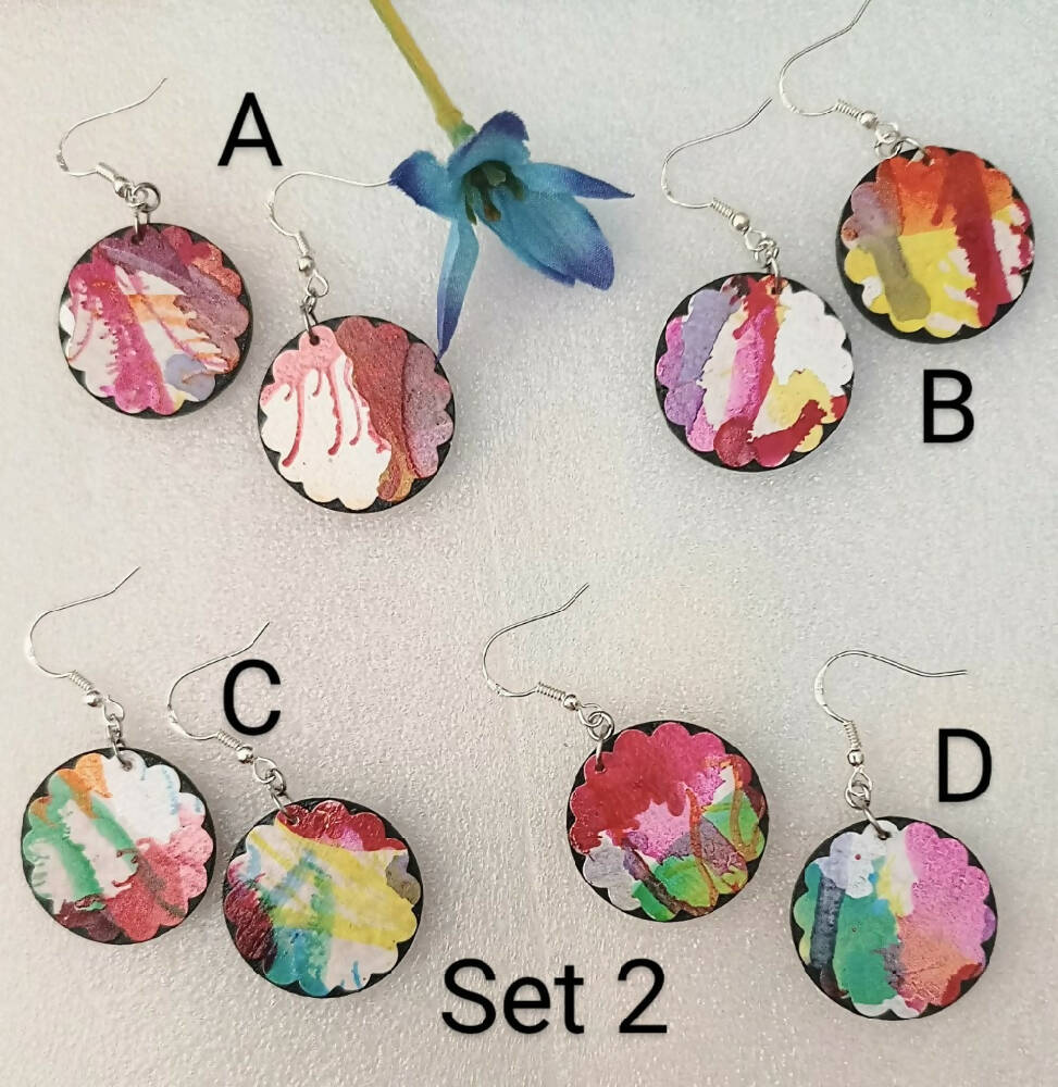 Handcrafted Paper on Wood Earrings