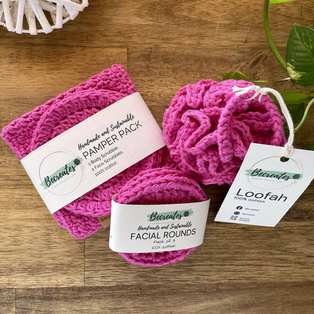 Pamper Gift Set - Crochet Scrubbies & Loofah Pack - Pink