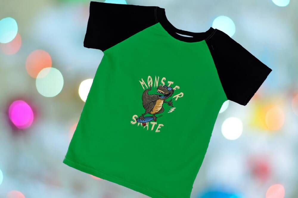 Boys T-Shirt, Green Monster Skate