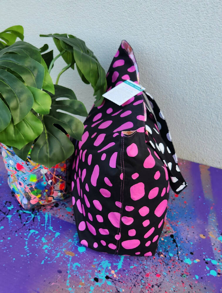 Kasey Rainbow Black and Pink Pebbles Large Tote Bag