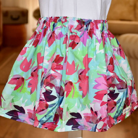 Skirt, Size 4, Pink/Green, sun orchids, 100% cotton - pre-washed