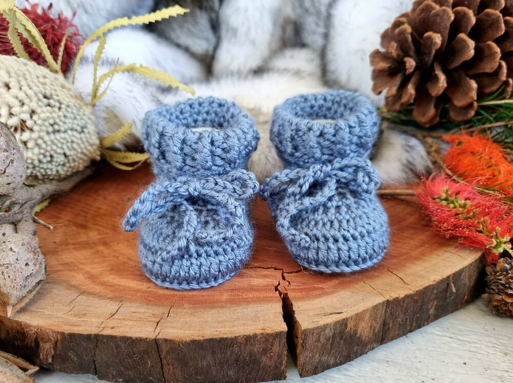 Baby Booties Slate Blue Newborn Crochet Knit Shoes Socks