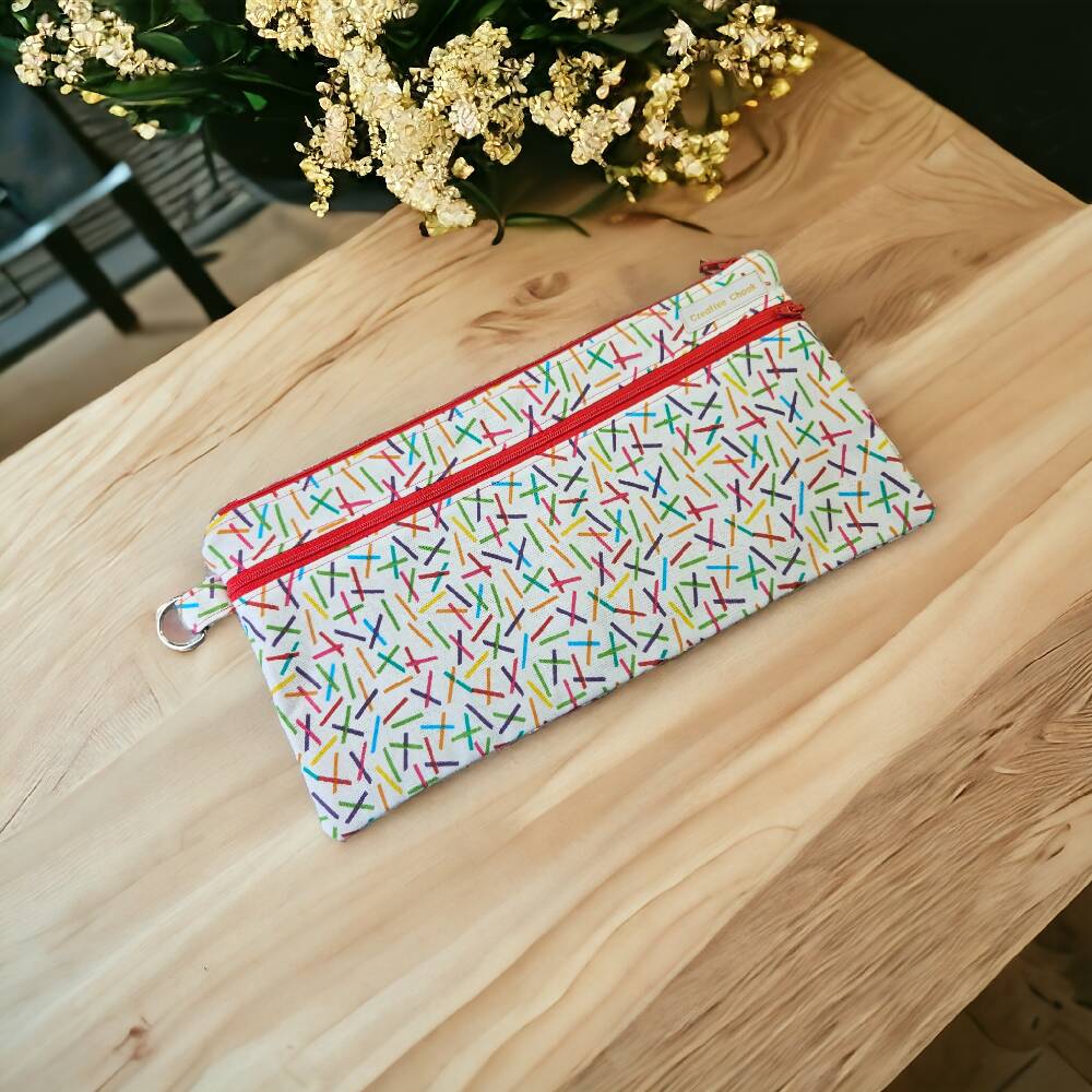 Handmade Pick Up Stix Double Zippered Pencil Case