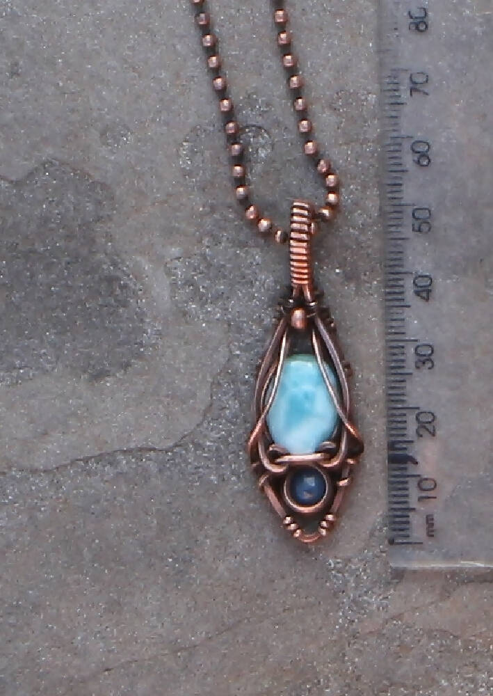Larimar with natural Sapphire in Copper with chain