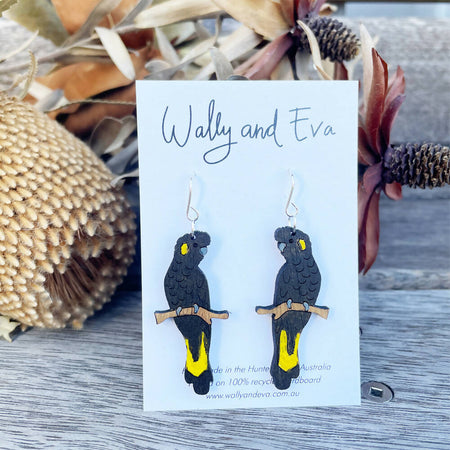 Yellow Tailed Black Cockatoos Handmade Earrings