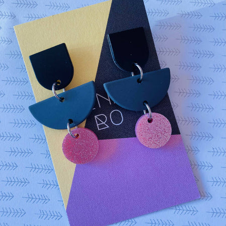 Black / grey / pink sparkly earrings
