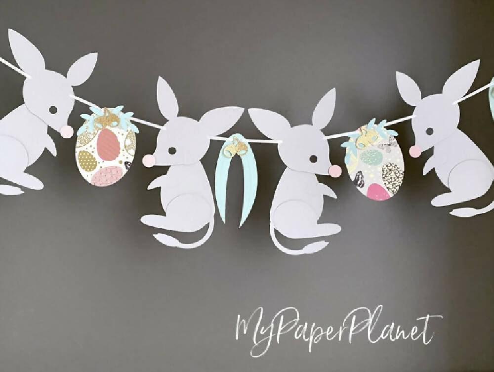 Bilby Easter Bunting. Gum leaves, Easter eggs, Aussie animals.