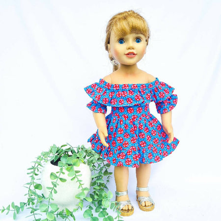 Doll Off the Shoulder Sundress in Blue and Red Floral