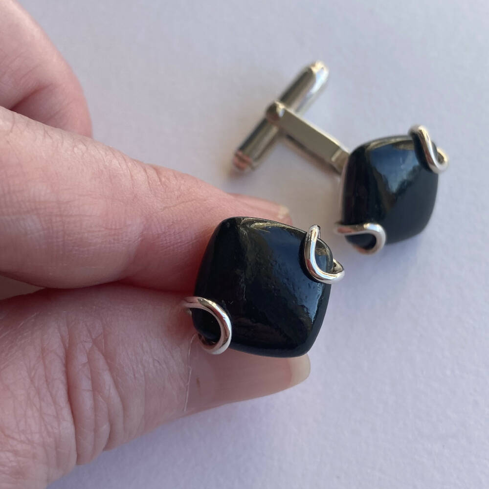 Australian black jade sterling silver cufflinks 5
