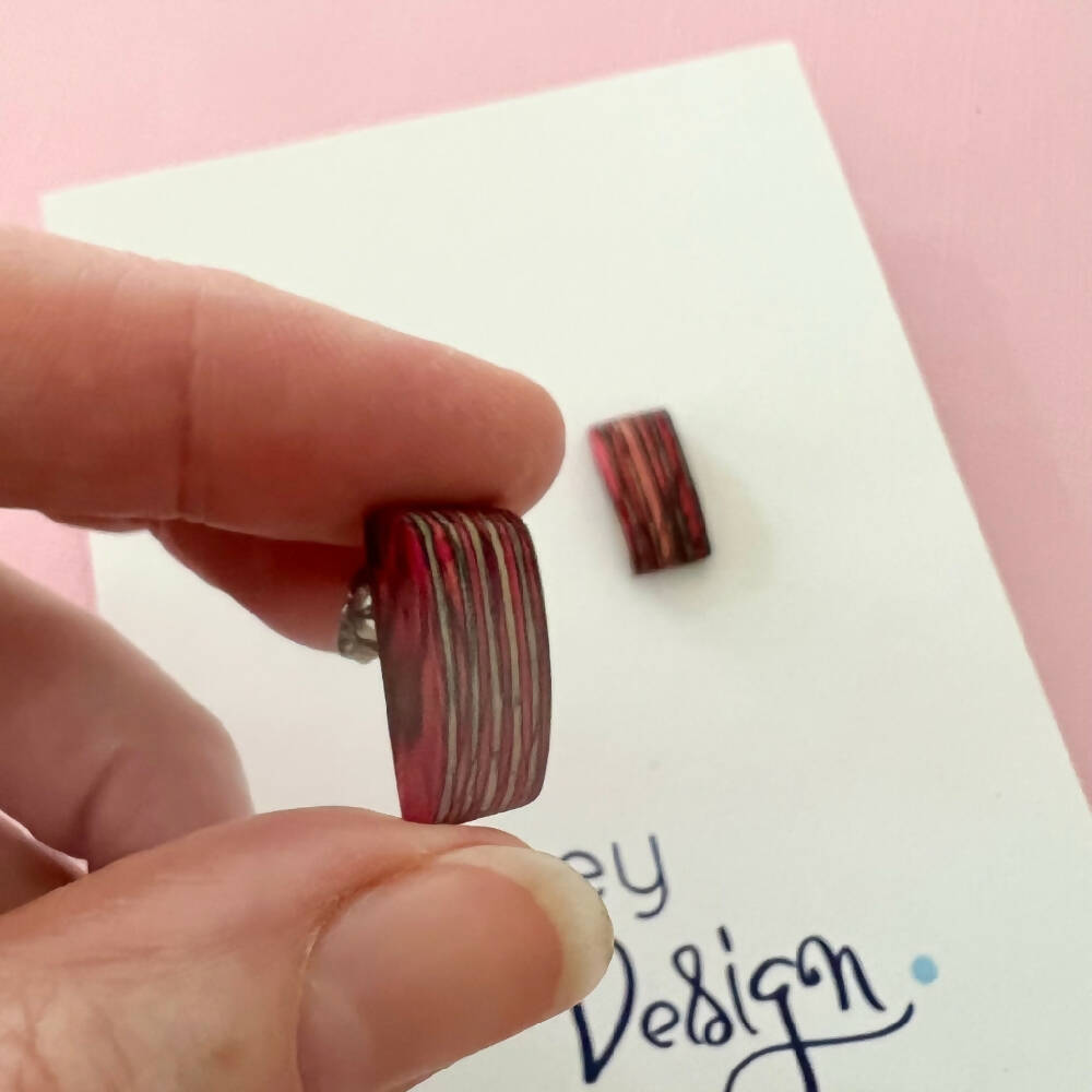 Unique Striped Wooden Stud Earrings
