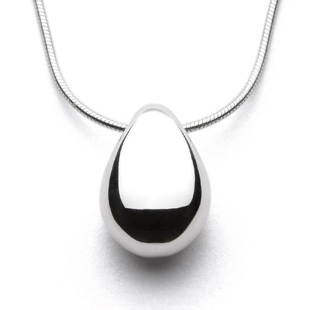 Egg - Handmade Solid Sterling Silver Teardrop Pendant with Snake Chain