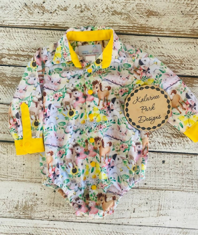 ''Farm'' Girls Long Sleeve Shirt Onesie Size 1