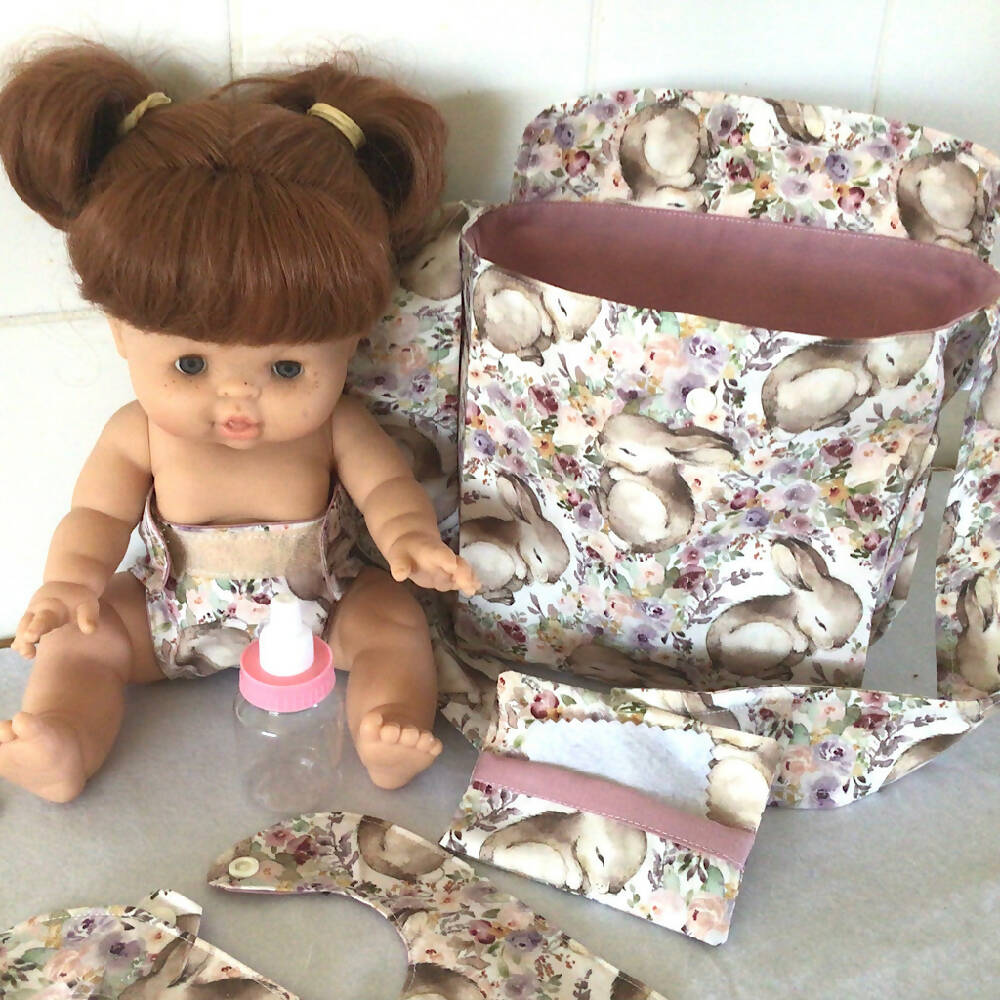 Nappy Bag and accessories for Baby Doll #3 Sleepy Bunny